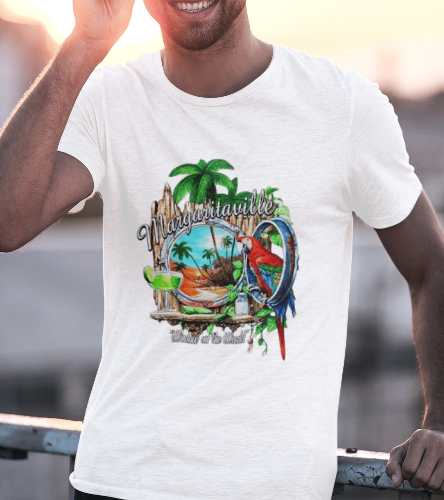 Margaritaville Tropical Parrot Beach Scene Window On The World T-Shirt
