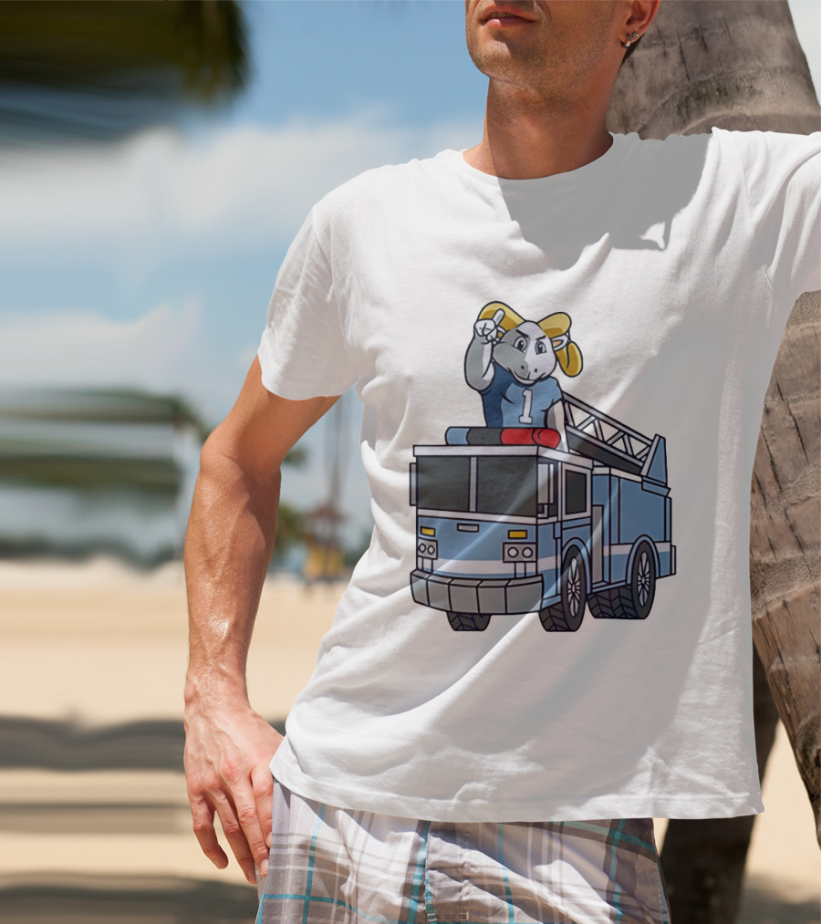 UNC Tar Heels Ram Mascot On Fire Truck Sports Team Merchandise T-Shirt