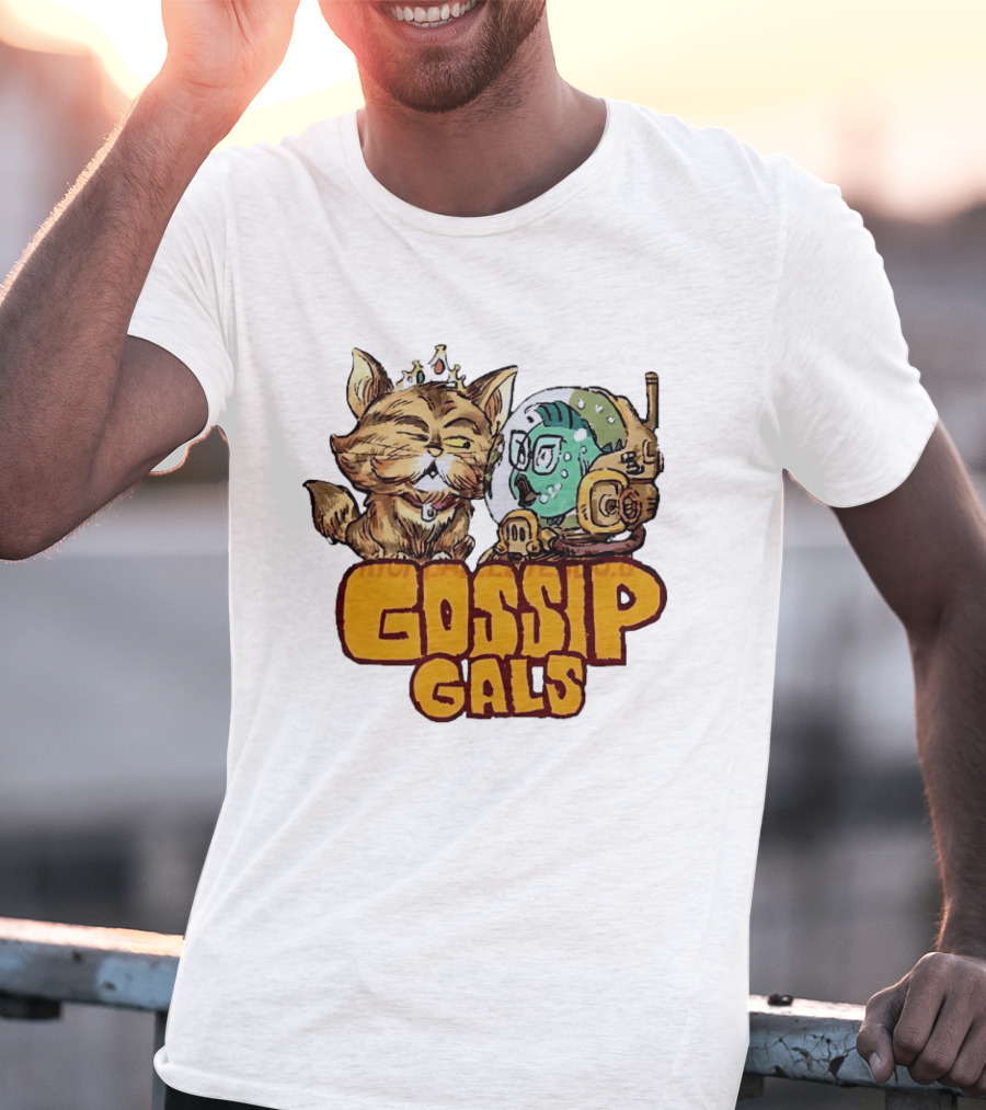 Gossip Gals Royal Cat With Crown And Fish In Astronaut Helmet T-Shirt