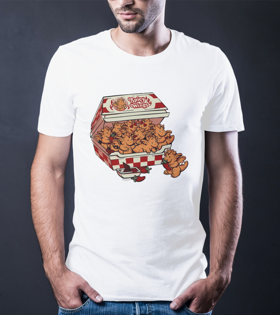 Spicy Wings Box Full Of Cute Dragons With Peppers And Hearts T-Shirt
