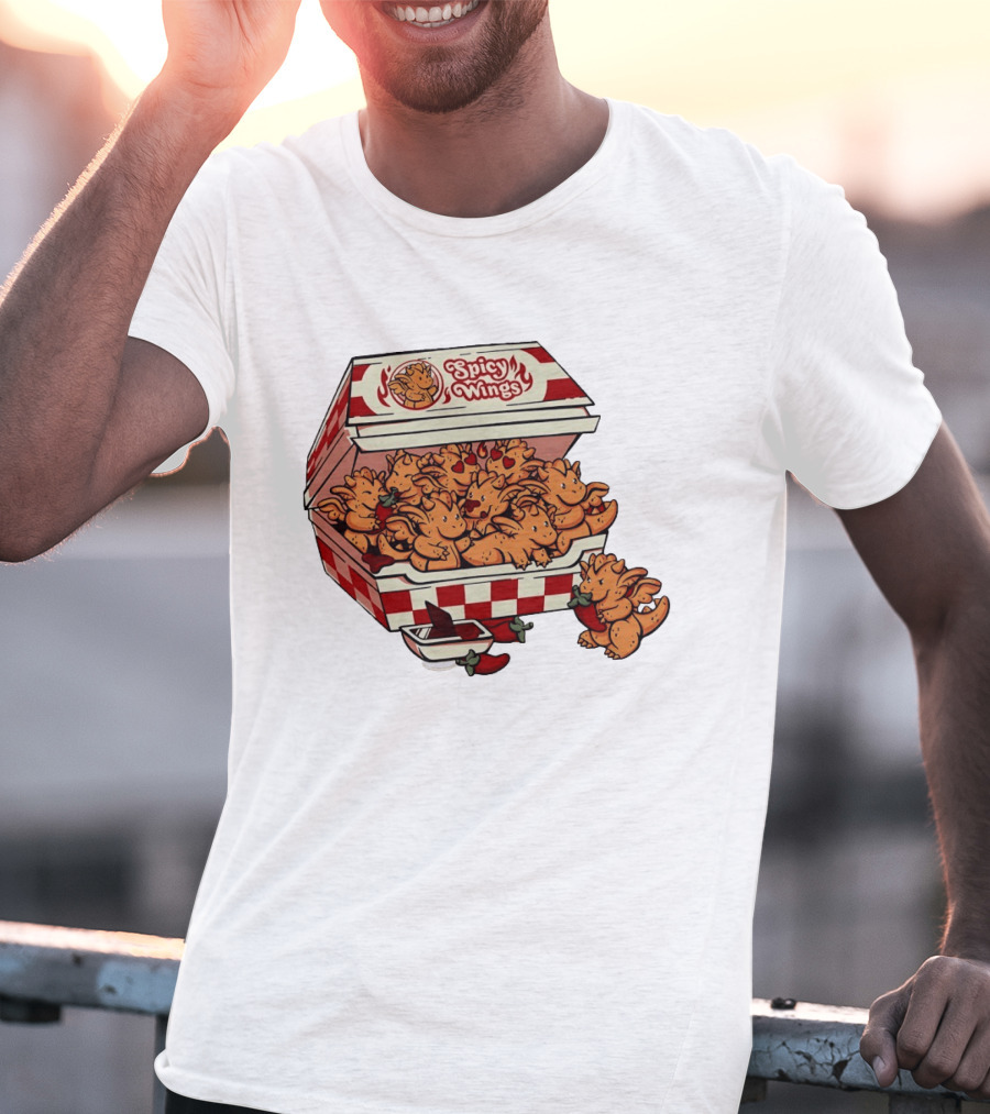 Spicy Wings Box Full Of Cute Dragons With Peppers And Hearts T-Shirt