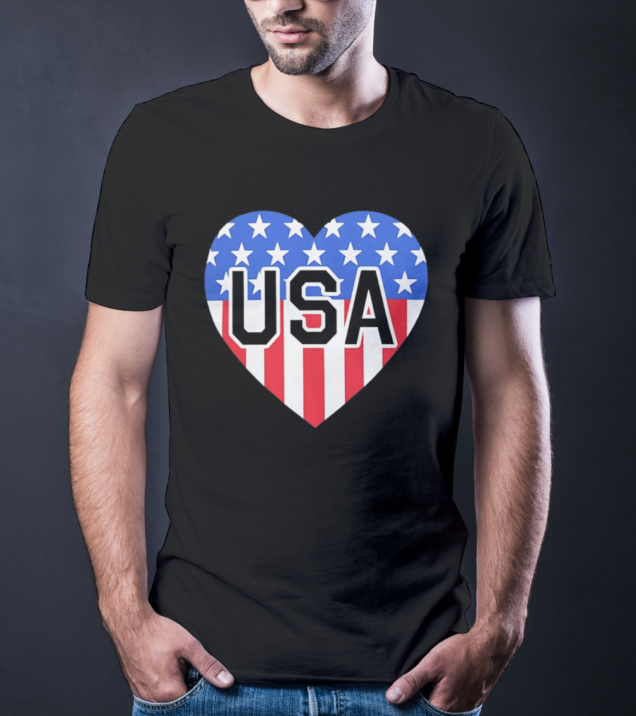 Patriotic USA Heart Shape Flag Stars And Stripes T-Shirt