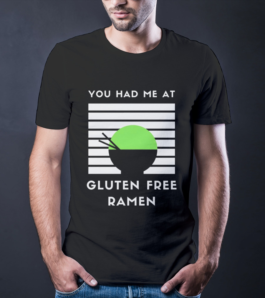 You Had Me At Gluten Free Ramen Retro Style Lines Green Circle T-Shirt