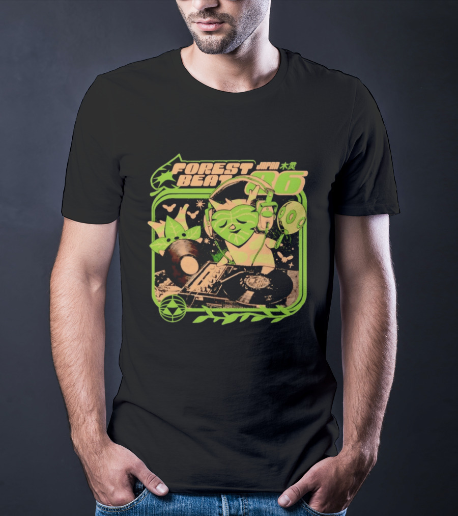 Forest Beat 06 Japan Music Vinyl Leaves Green Mask T-Shirt