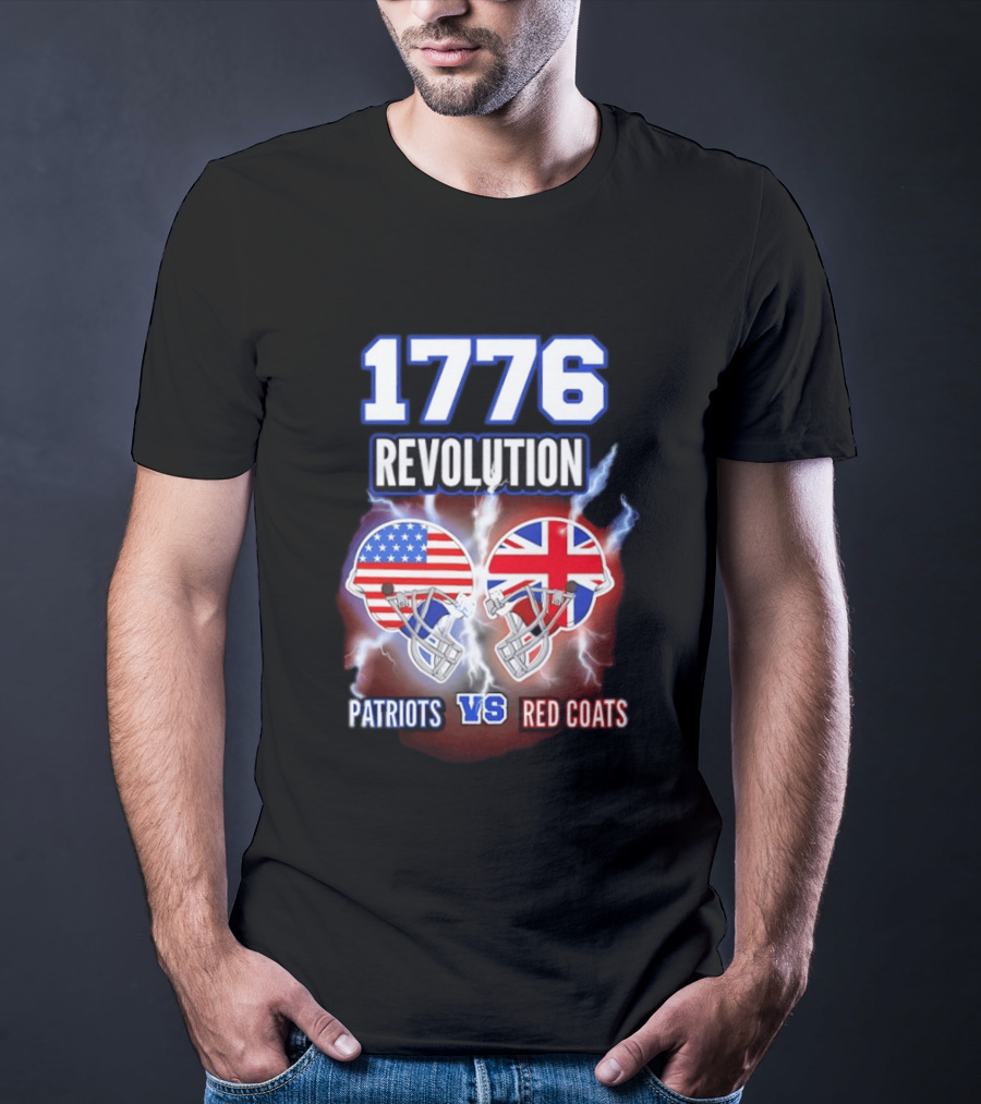 1776 Revolution Patriots Vs Red Coats American Flag British Flag Helmets Clash T-Shirt