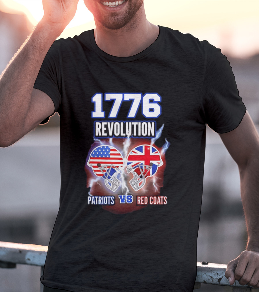 1776 Revolution Patriots Vs Red Coats American Flag British Flag Helmets Clash T-Shirt