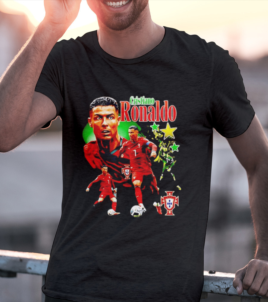Cristiano Ronaldo Portugal Soccer Star Number 7 Iconic Footballer Illustration With Portugal T-Shirt