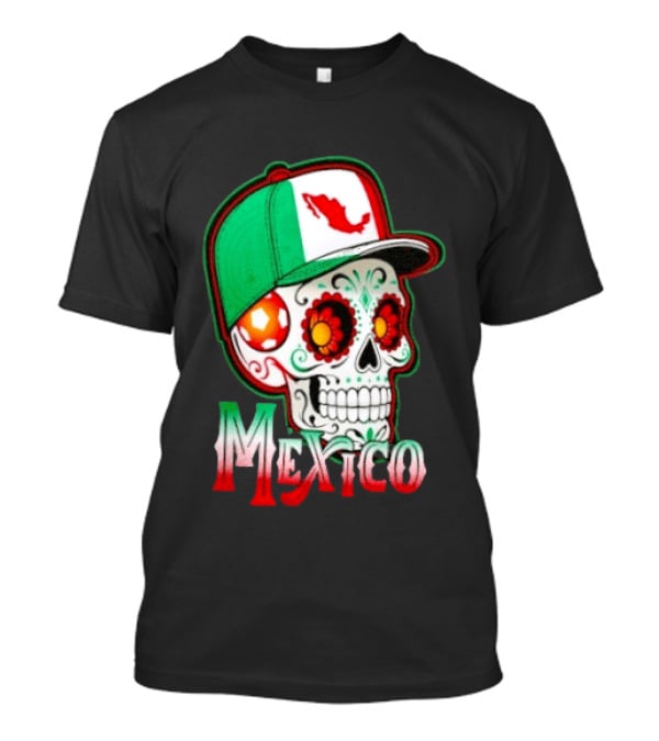 Mexico Sugar Skull Hat Map T-Shirt