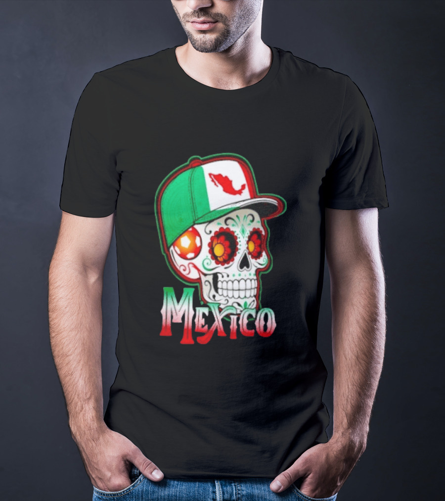 Mexico Sugar Skull Hat Map T-Shirt