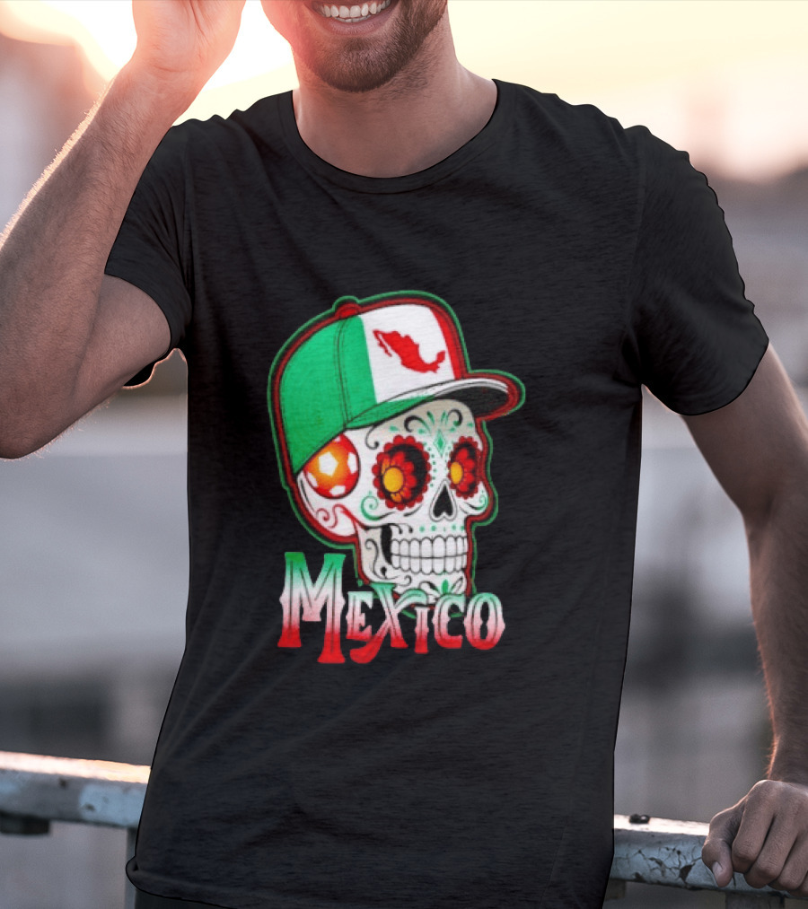 Mexico Sugar Skull Hat Map T-Shirt