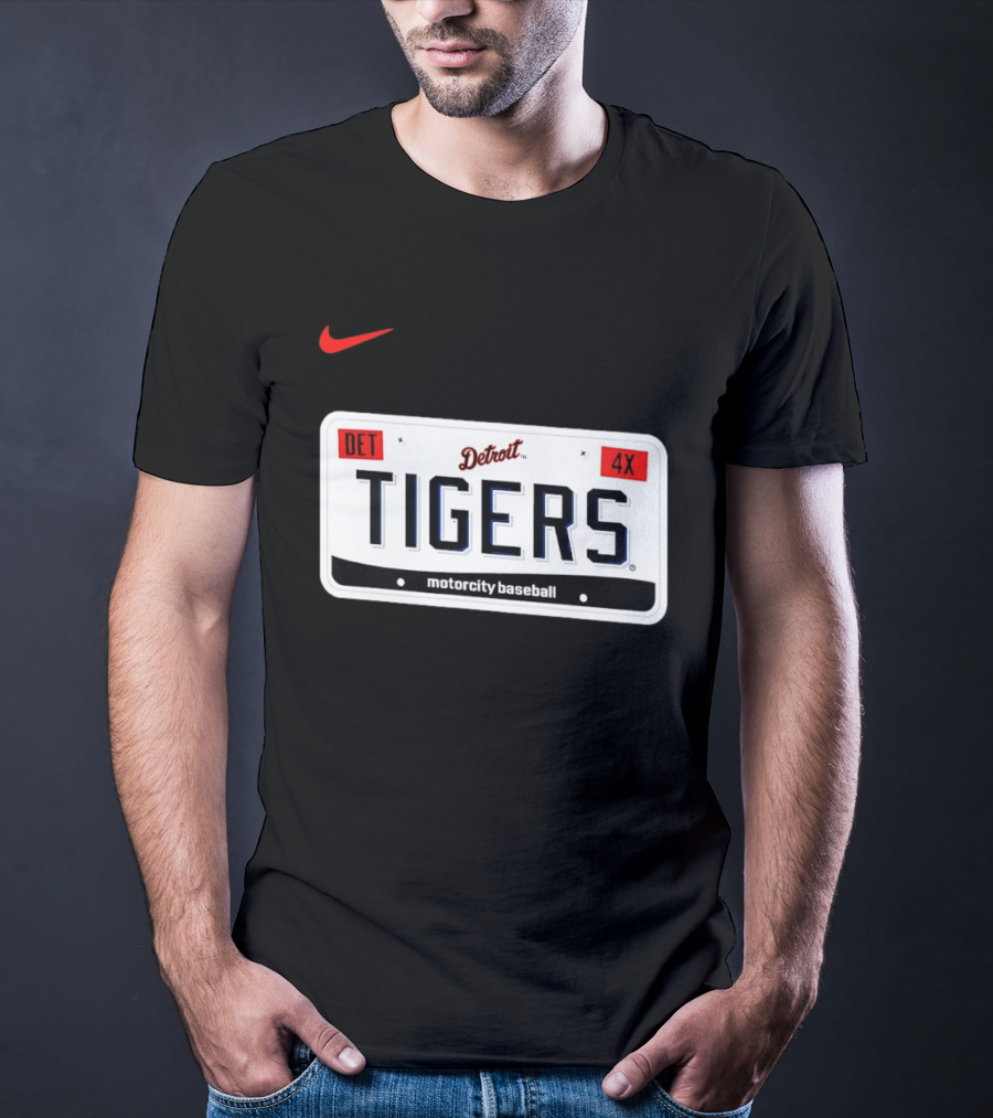 Detroit Tigers License Plate DET 4X Motorcity Baseball Nike T-Shirt