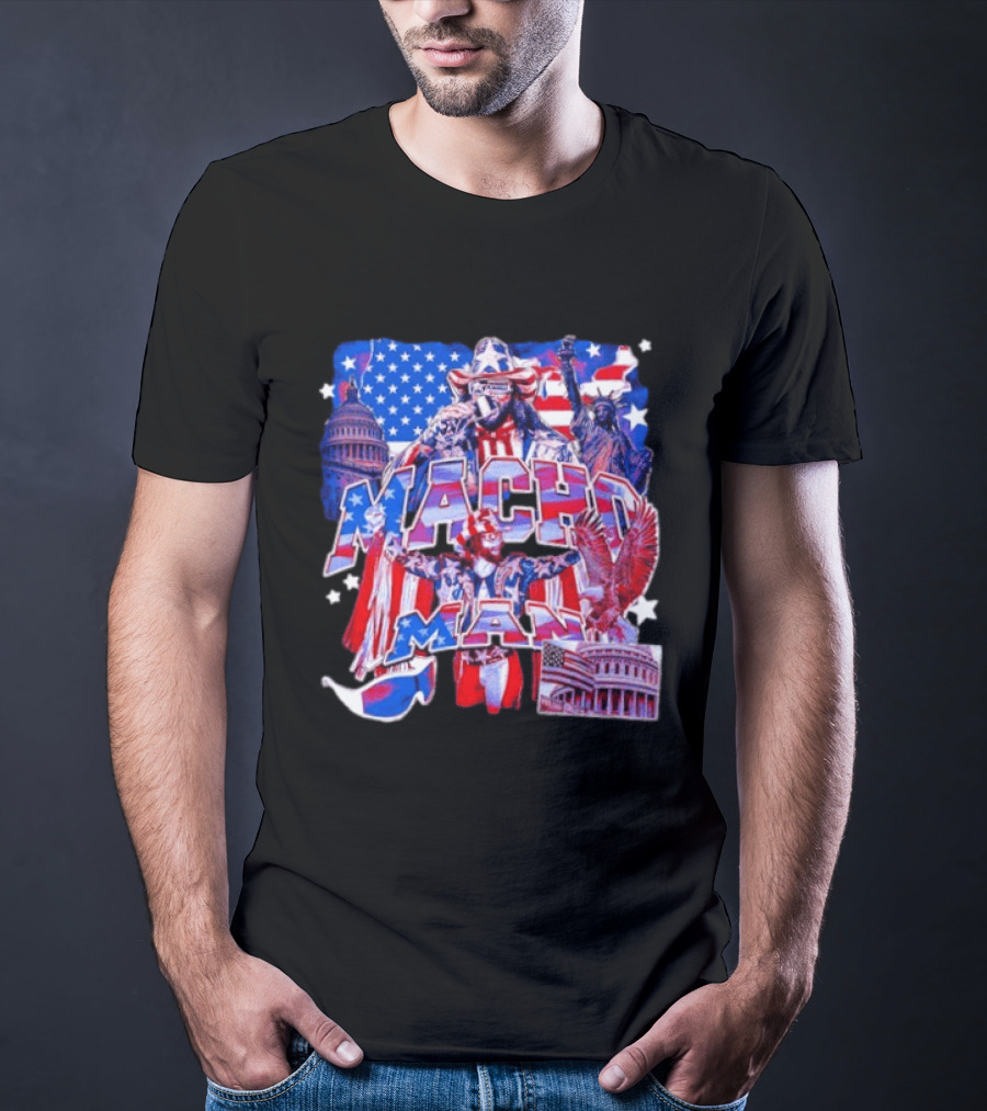 Macho Man America Independence Day Patriotic Retro USA T-Shirt