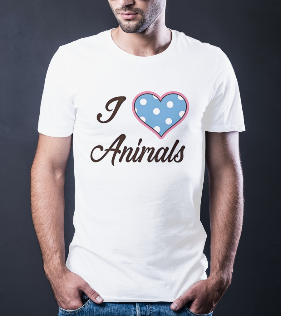 I Love Animals Blue Polka Dot Heart T-Shirt