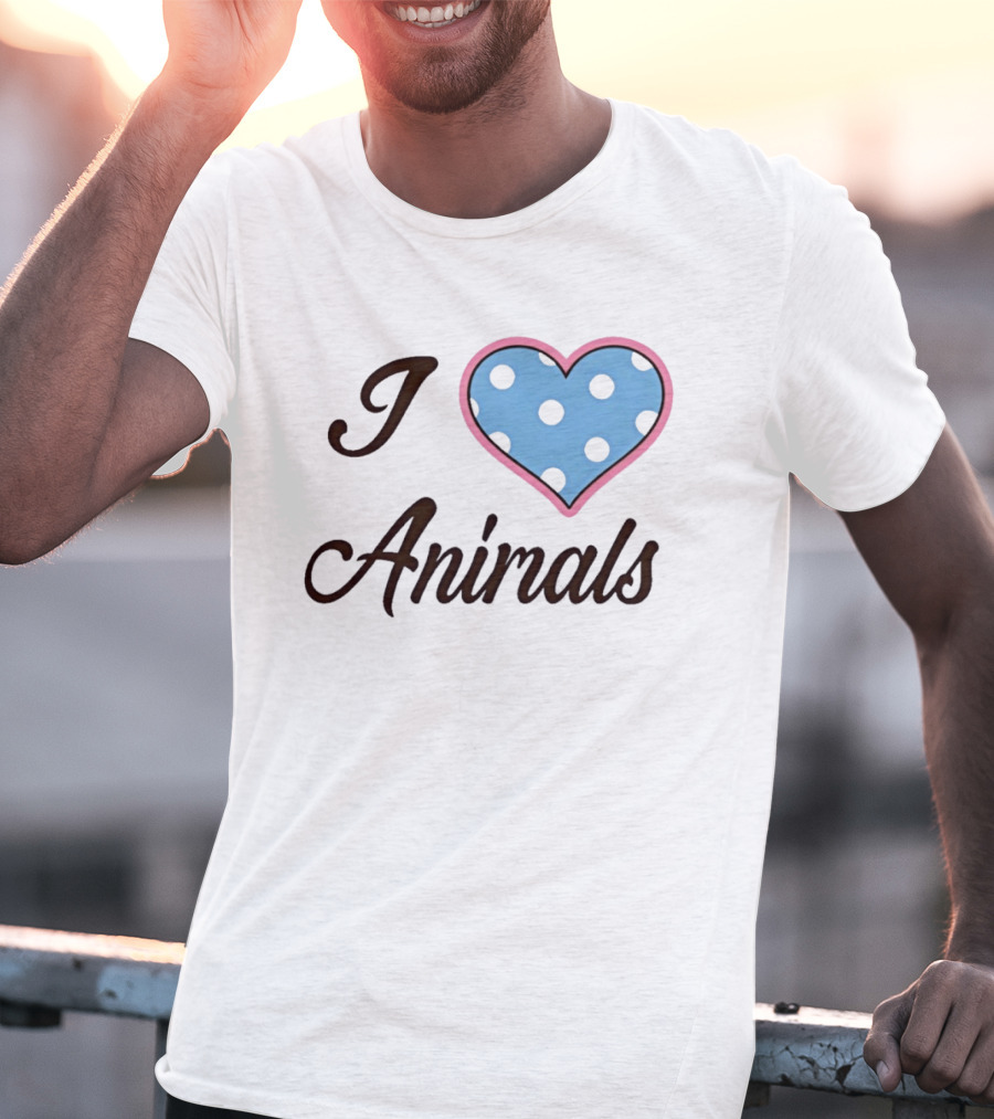 I Love Animals Blue Polka Dot Heart T-Shirt