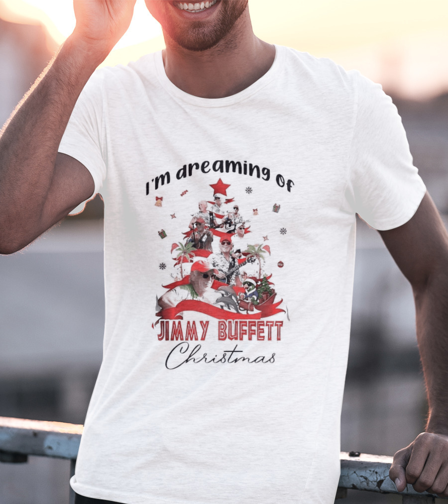 I'm Dreaming Of Jimmy Buffett Christmas Parrot Collage Tree T-Shirt