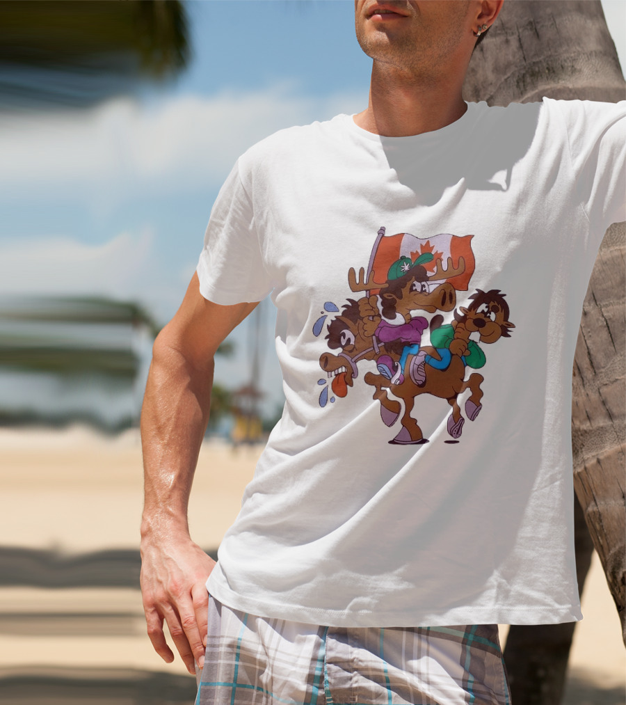Slushy Noobz Horse Riders Cartoon Moose With Canada Flag T-Shirt