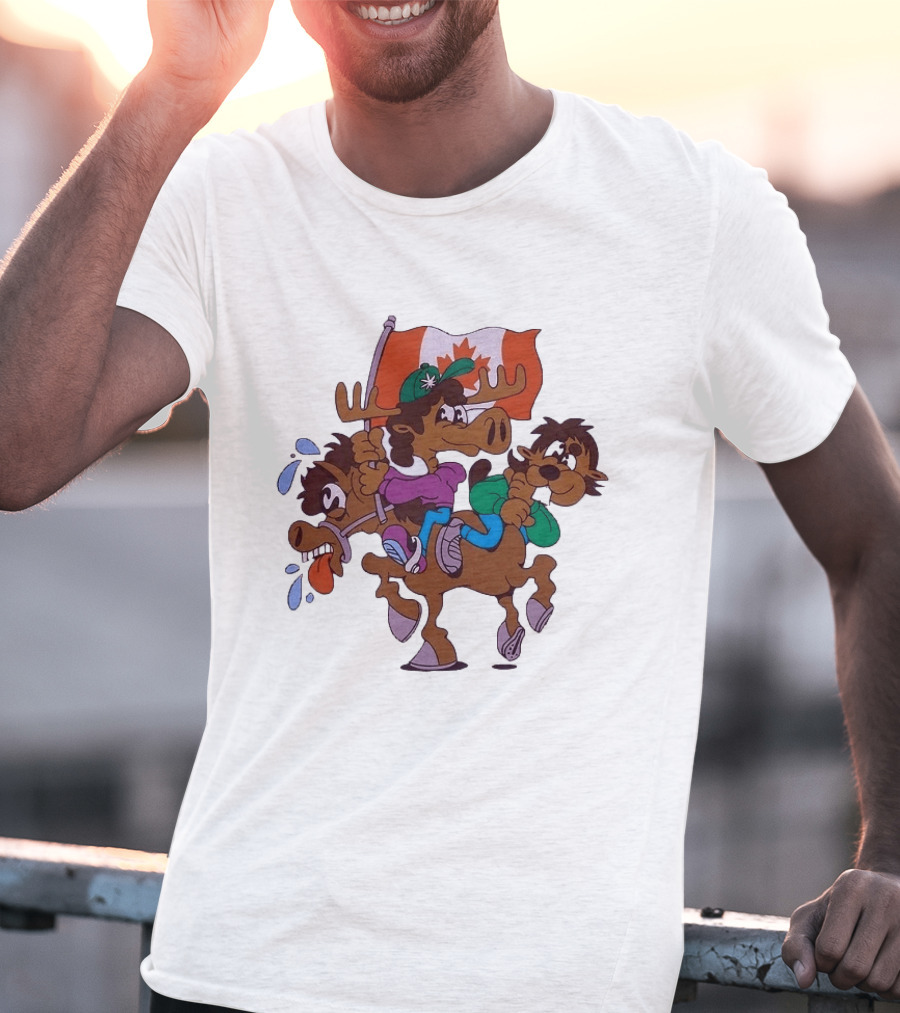 Slushy Noobz Horse Riders Cartoon Moose With Canada Flag T-Shirt