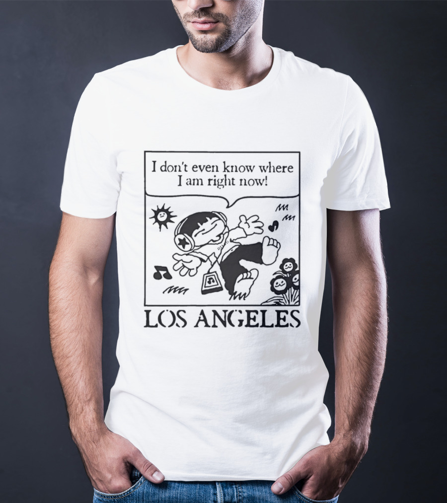 Los Angeles Cartoon Kid Floating Headphones I Don't Even Know Where I Am Right Now T-Shirt