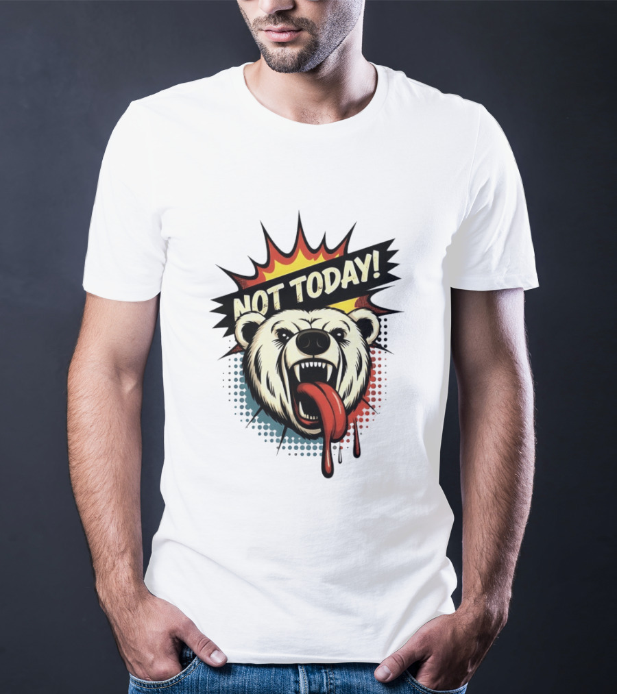 Polar Bear Roaring Not Today Comic Style Vibrant Pop Art Explosion T-Shirt