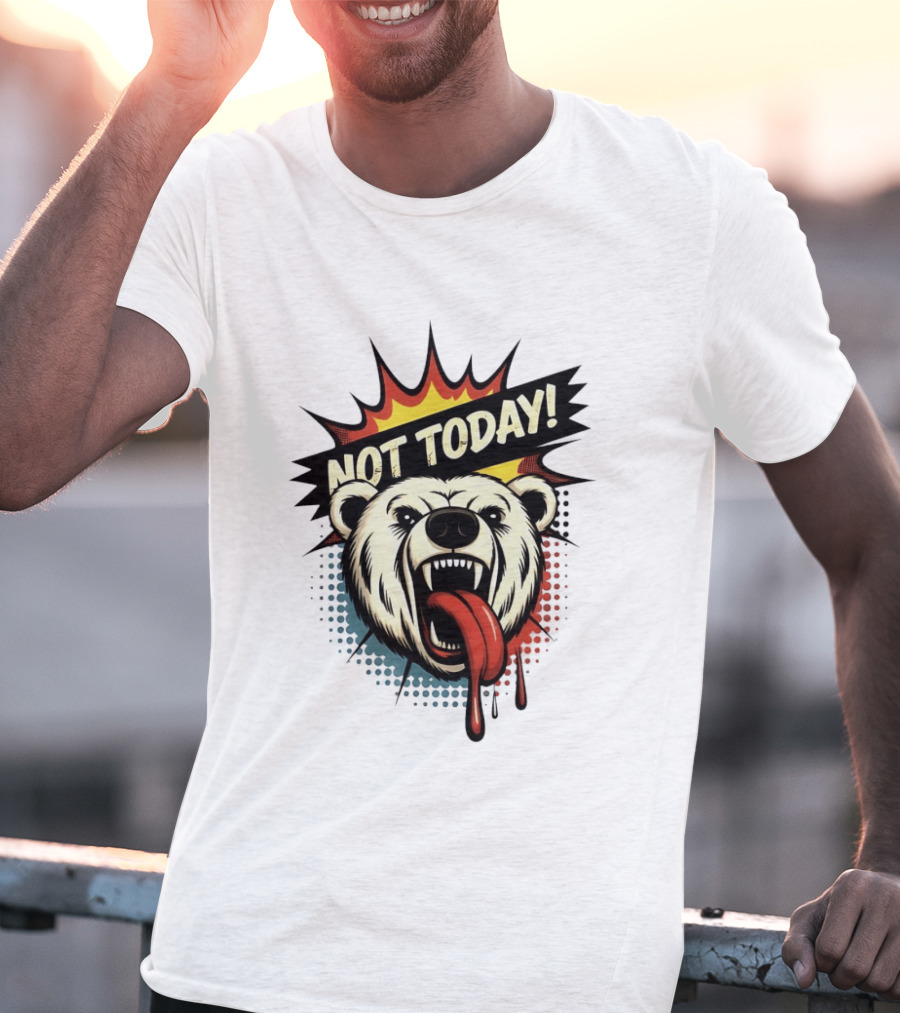 Polar Bear Roaring Not Today Comic Style Vibrant Pop Art Explosion T-Shirt