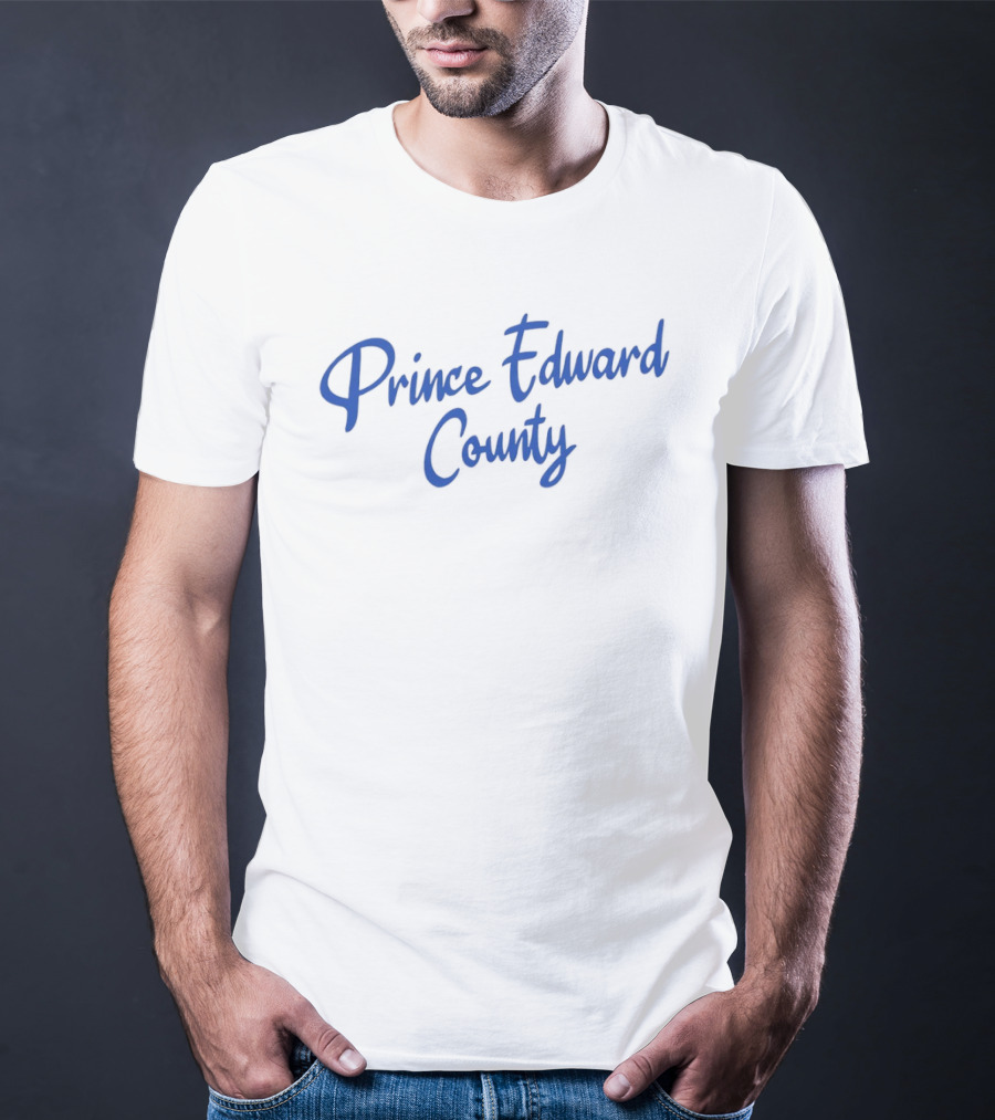 Prince Edward County Text In Blue Cursive Font T-Shirt