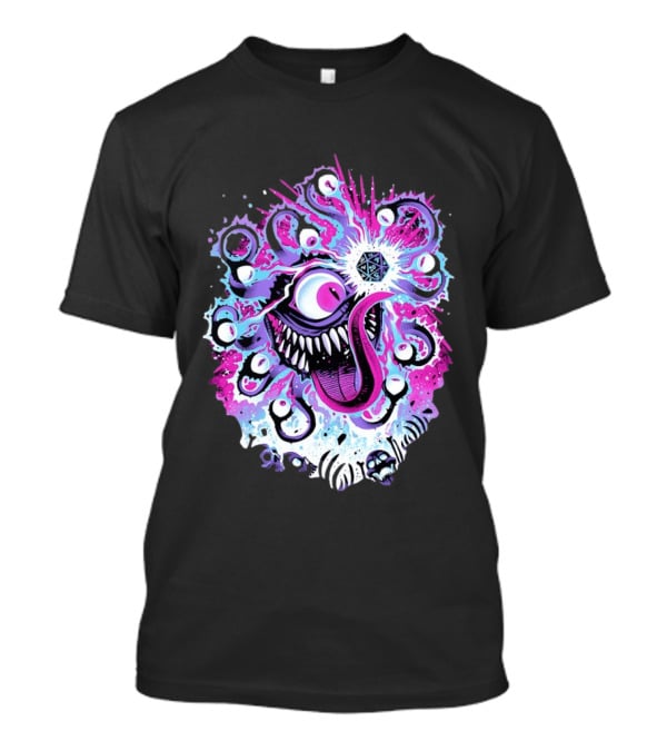 Beholder Dungeons And Dragons Eye Tyrant Illustration With D20 Dice And Psychedelic T-Shirt