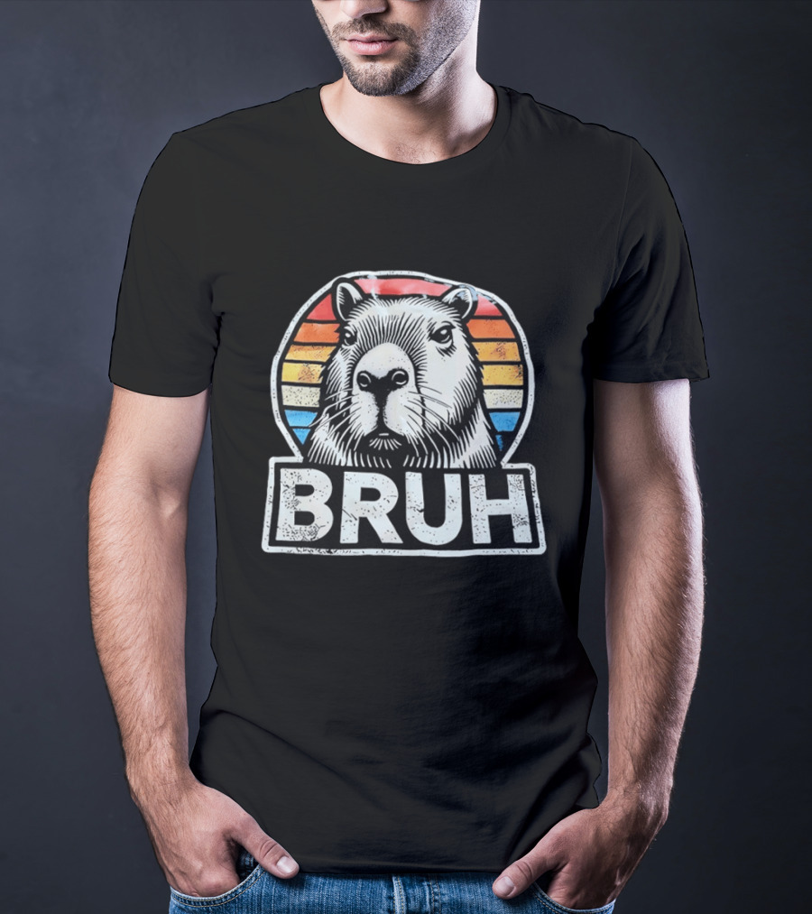 Capybara Bruh Retro Sunset Animal T-Shirt