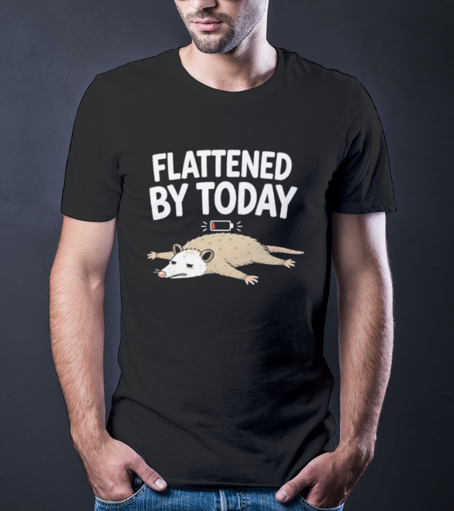 Flattened By Today Opossum Low Battery Humor T-Shirt
