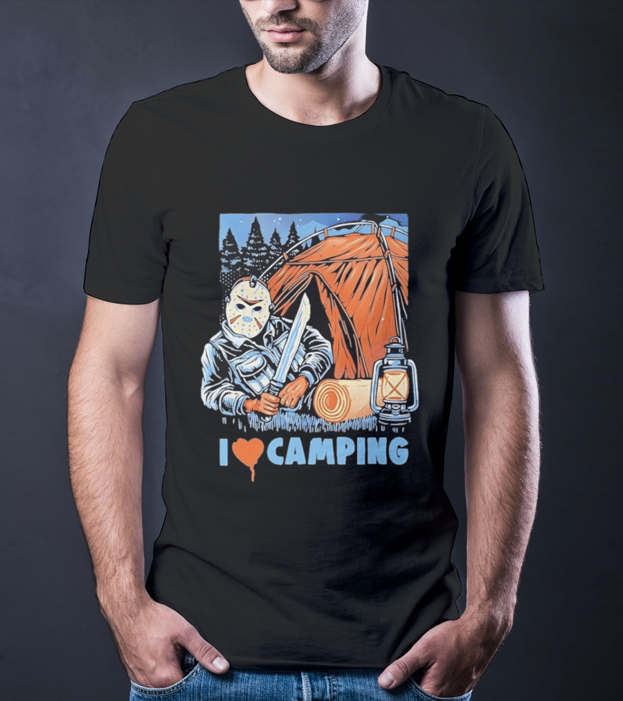 Jason Voorhees I Love Camping Knife Lantern Tent Iconic Horror T-Shirt