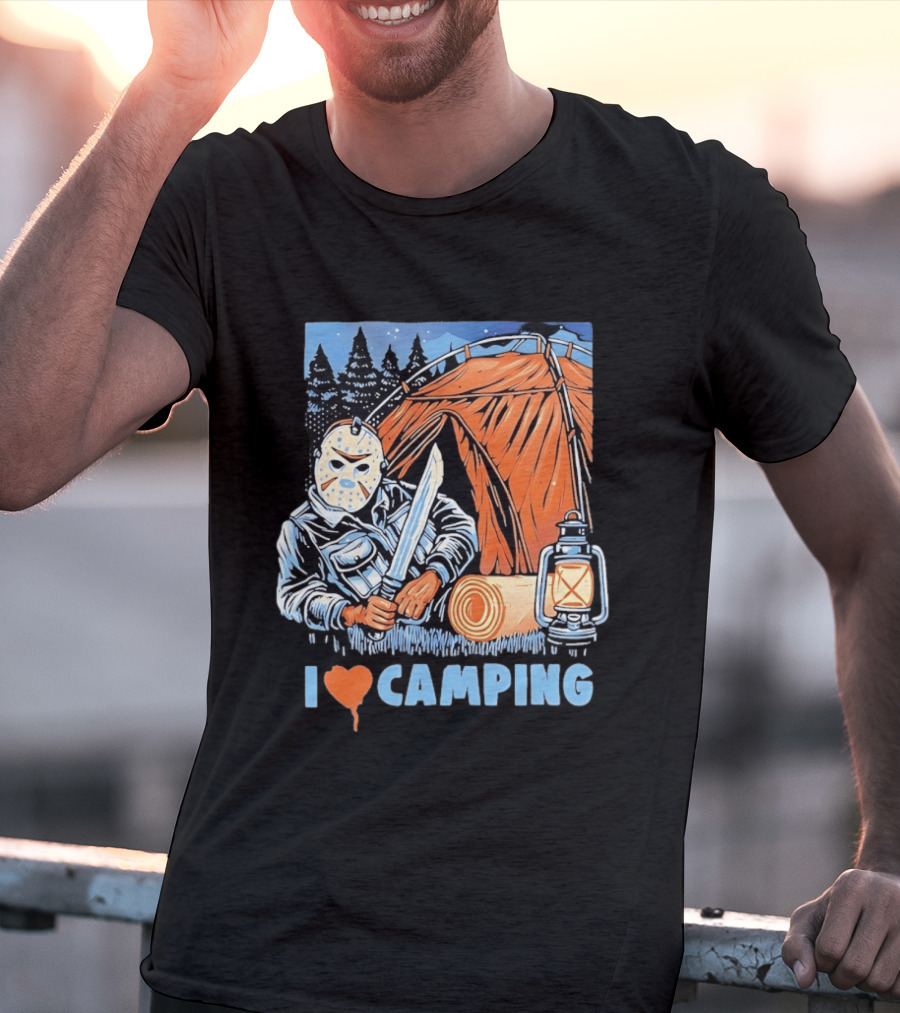 Jason Voorhees I Love Camping Knife Lantern Tent Iconic Horror T-Shirt