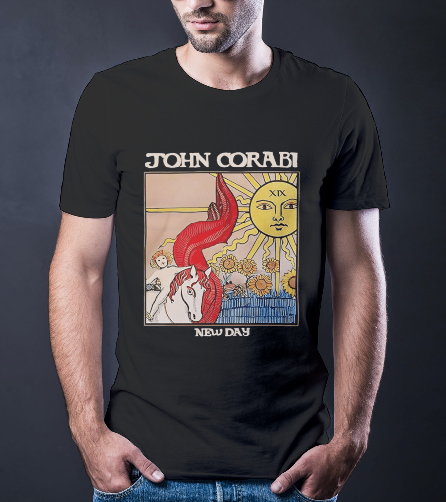 John Corabi New Day The Sun XIX Tarot Card Rider And Sunflowers T-Shirt