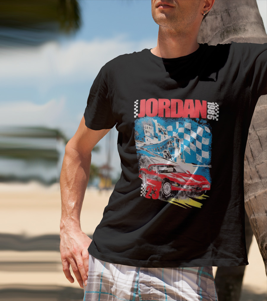 Jordan 1985 23 Chevrolet Corvette C4 Race Car Checkered Flag Racing T-Shirt