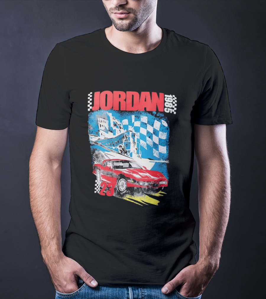Jordan 1985 23 Chevrolet Corvette C4 Race Car Checkered Flag Racing T-Shirt