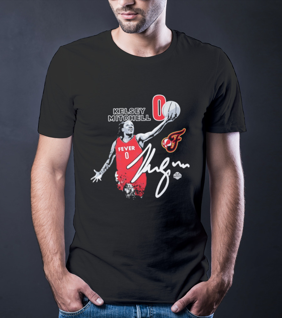 Kelsey Mitchell Indiana Fever 0 WNBA Player Signature T-Shirt