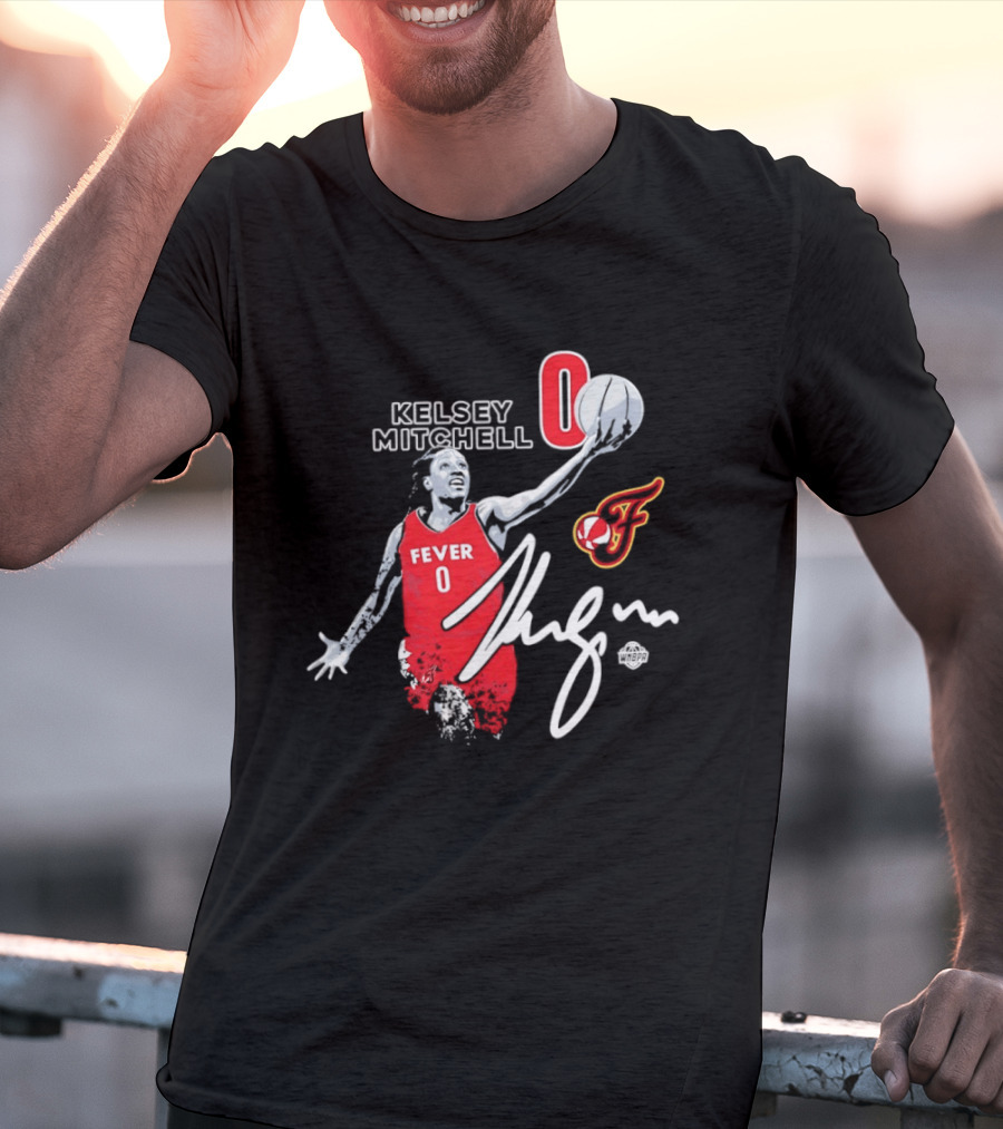 Kelsey Mitchell Indiana Fever 0 WNBA Player Signature T-Shirt