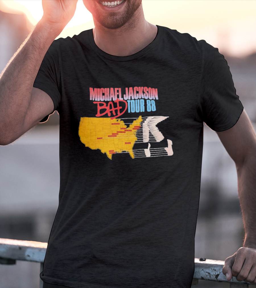 Michael Jackson BAD Tour 88 USA Map T-Shirt