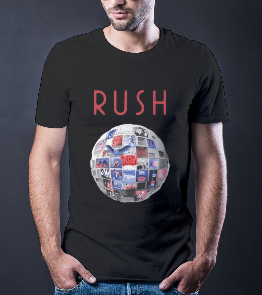 Rush All The World's An Album Tour 2026 2027 History Iconic Sphere Collage T-Shirt