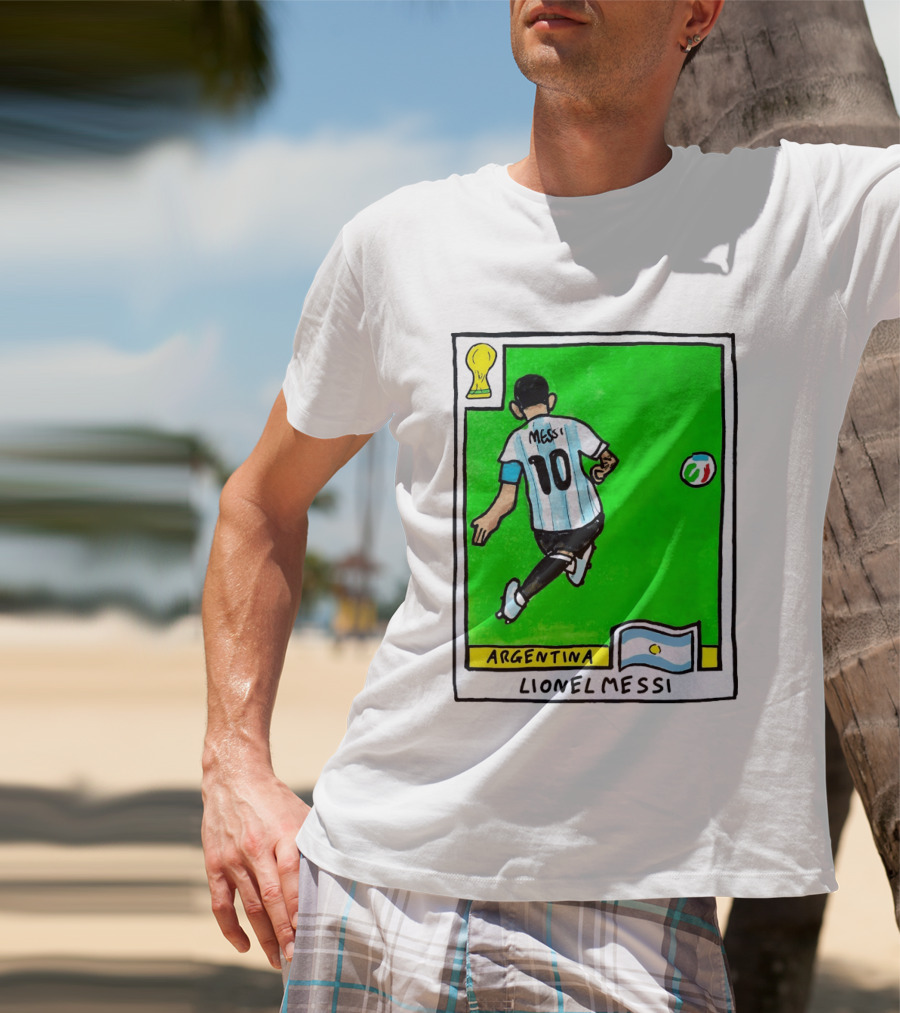 Lionel Messi Argentina Number 10 Football Card With World Cup And National Flag T-Shirt