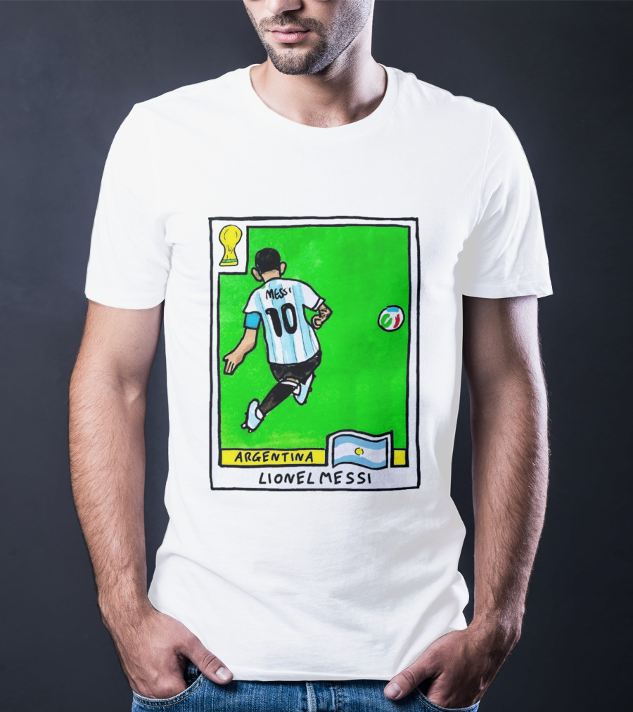 Lionel Messi Argentina Number 10 Football Card With World Cup And National Flag T-Shirt