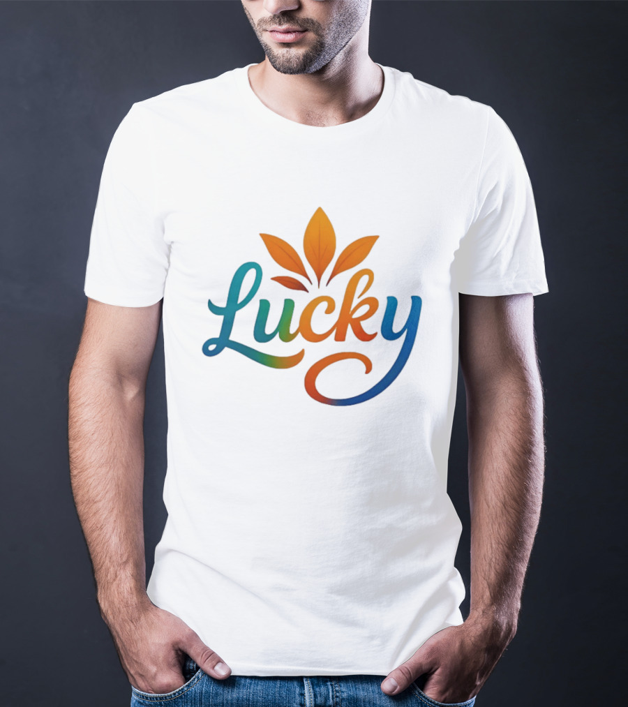 Lucky Colorful Leaves Blue And Orange Gradient T-Shirt