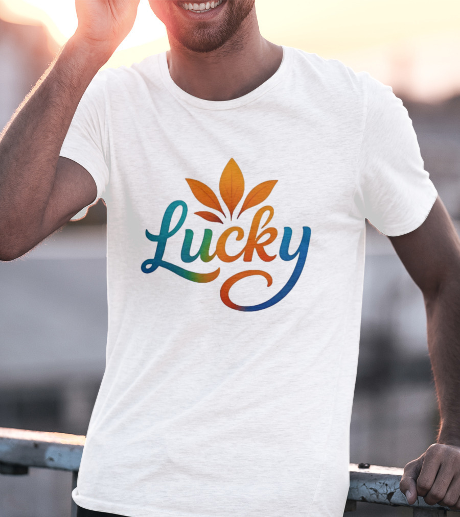 Lucky Colorful Leaves Blue And Orange Gradient T-Shirt