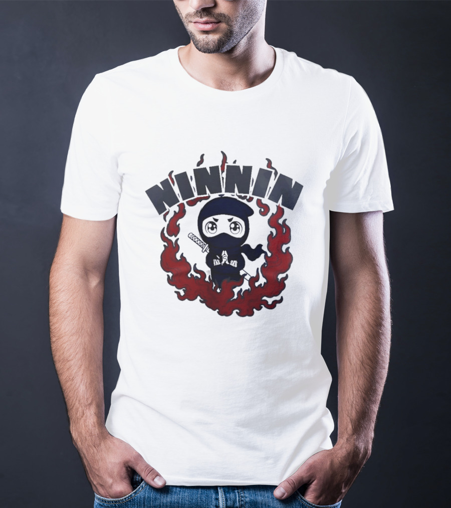 Ninin Ninja Chibi Flames Katana T-Shirt