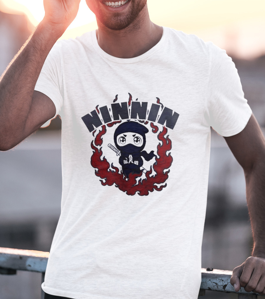 Ninin Ninja Chibi Flames Katana T-Shirt