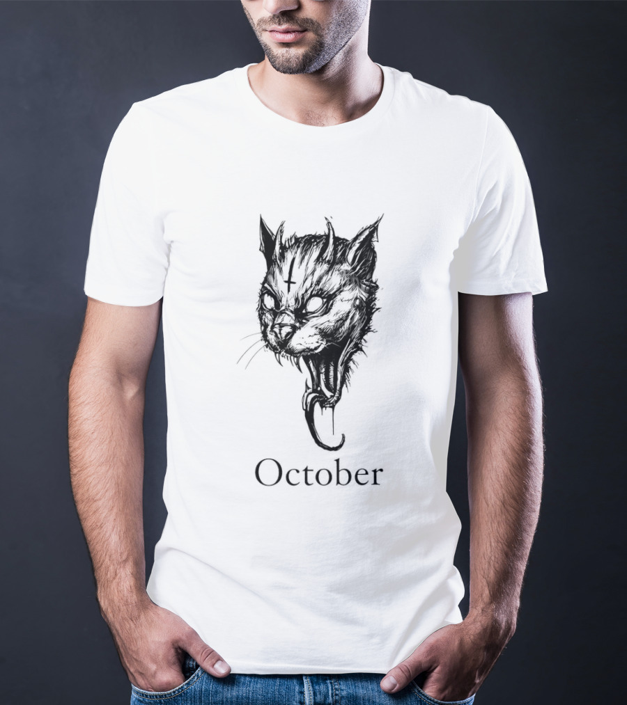 October Demon Cat Gothic Occult Halloween Cat T-Shirt