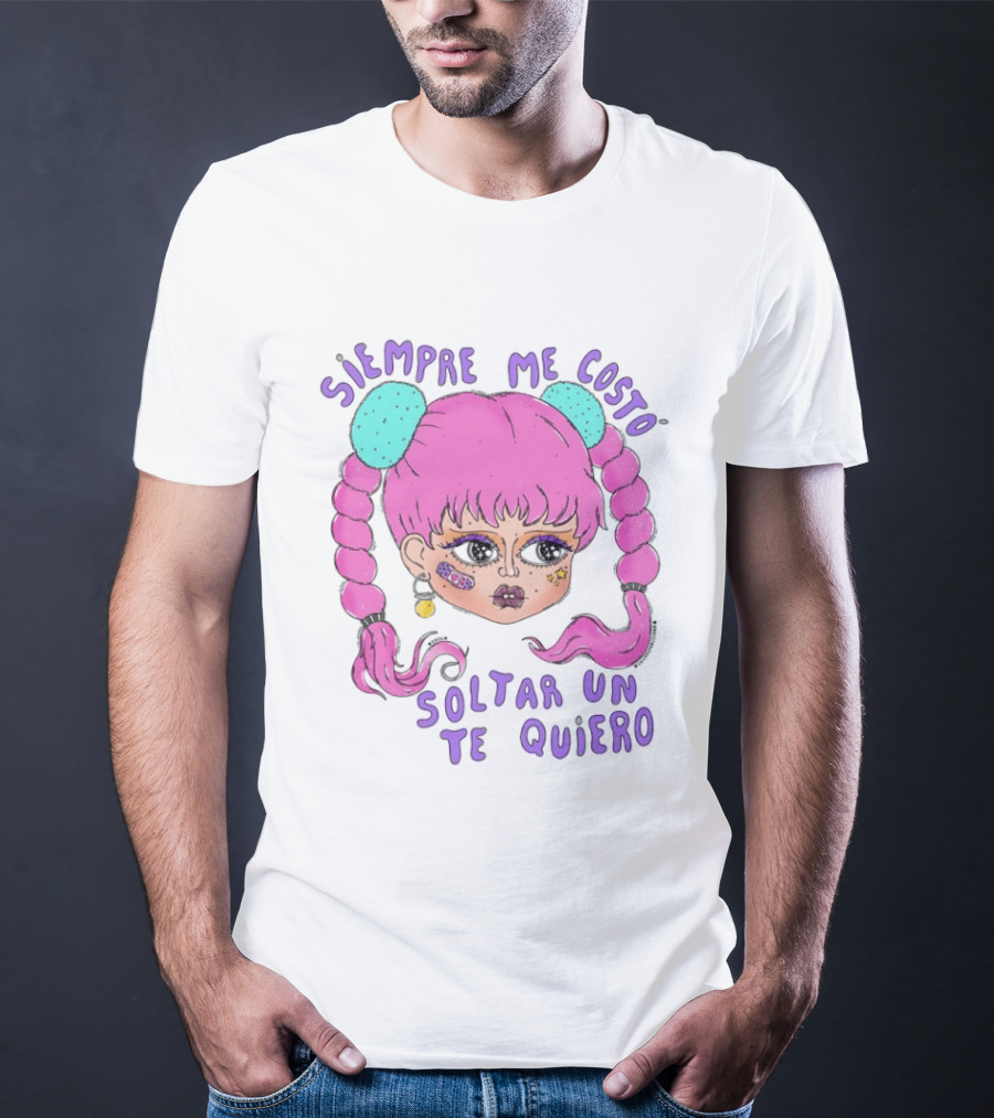 Siempre Me Costó Soltar Un Te Quiero Pink Braids Girl Cartoon T-Shirt