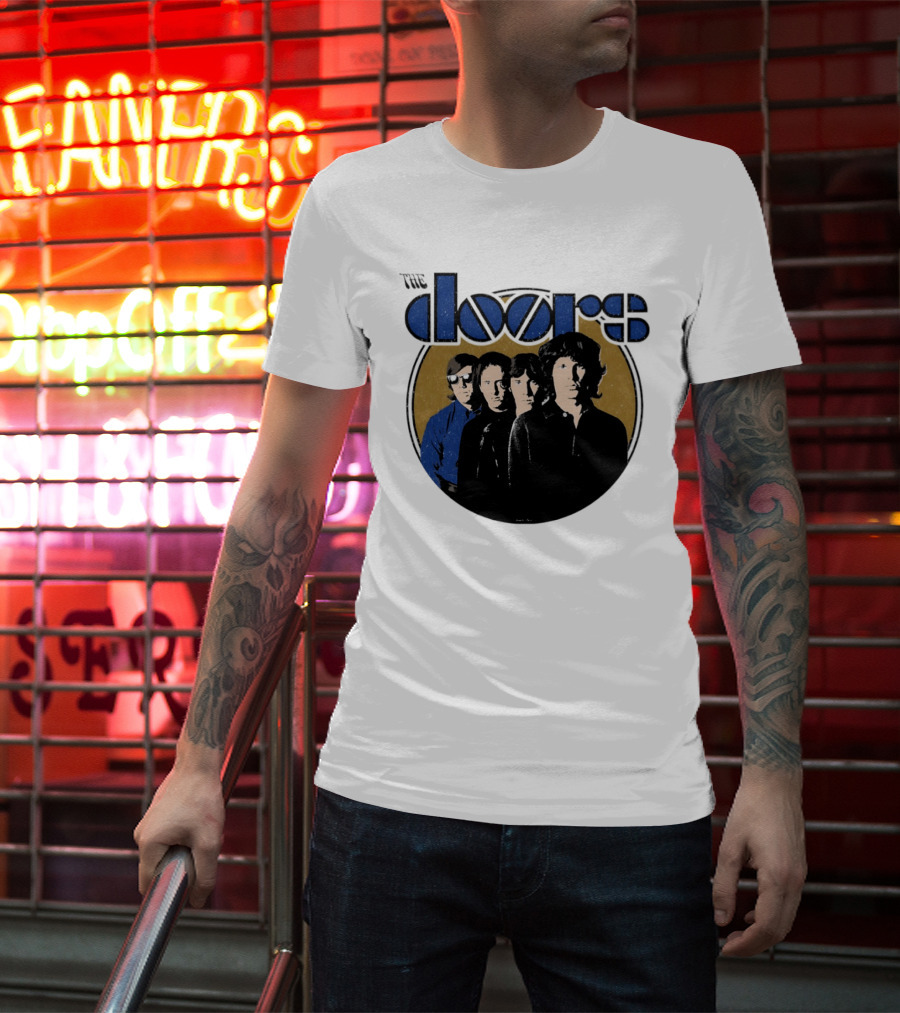 The Doors Faces Band Members Iconic Gold Circle T-Shirt