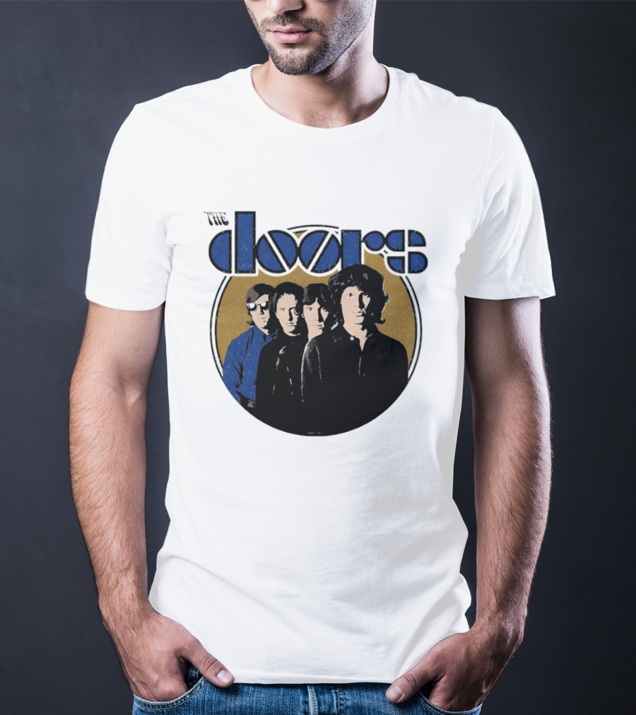 The Doors Faces Band Members Iconic Gold Circle T-Shirt
