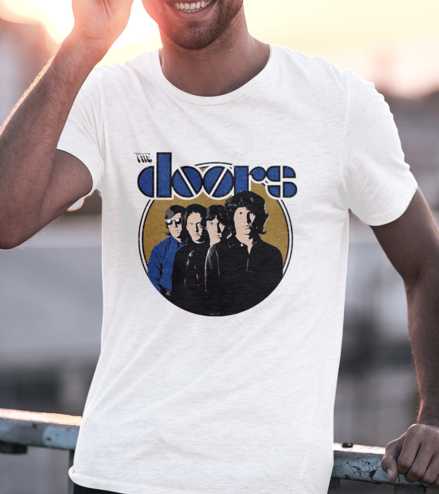 The Doors Faces Band Members Iconic Gold Circle T-Shirt