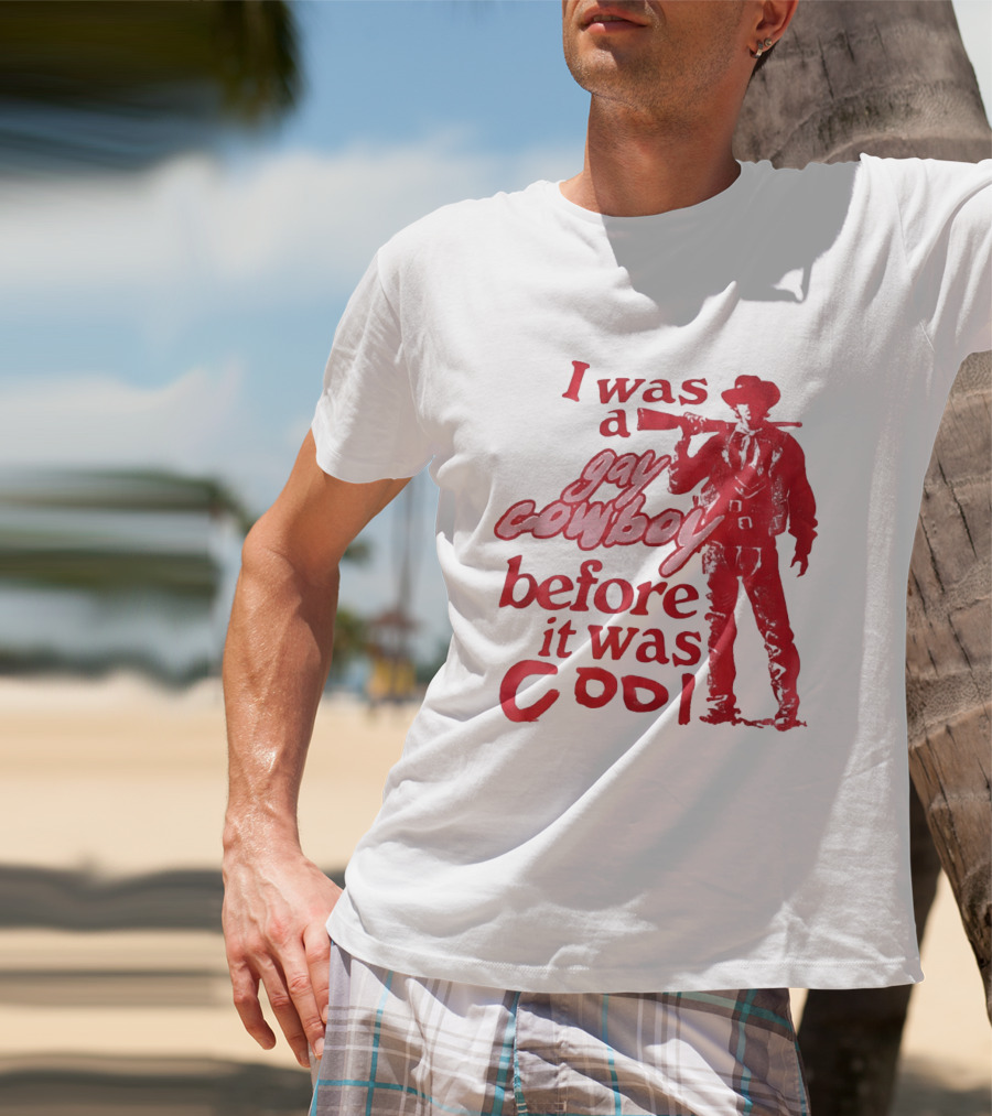 I Was A Gay Cowboy Before It Was Cool LGBTQ Pride Western Humor Red Figure T-Shirt