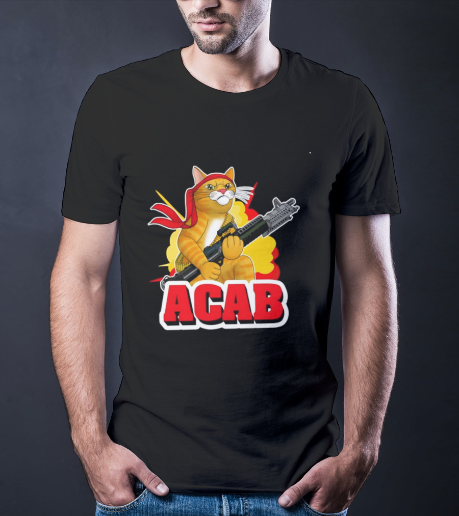 ACAB All Cats Are Badasses Rocket Launcher Cat With Red Bandana T-Shirt
